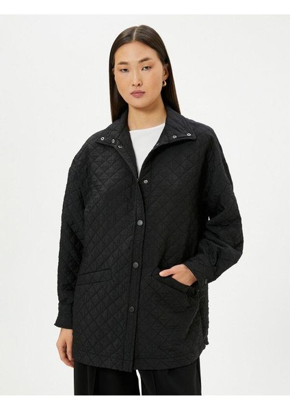 4Sak50024Uw 999 Siyah Kadın Elastan Kapitone Ceket modelleri