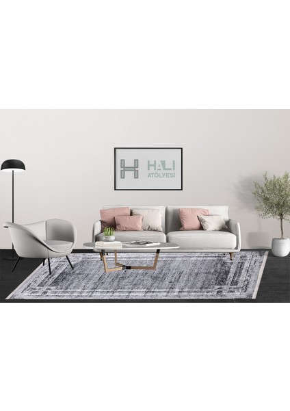 Modern Gri Dijital Baskı Yıkanabilir Hipoalerjenik Kaymaz Taban Halı Yolluk