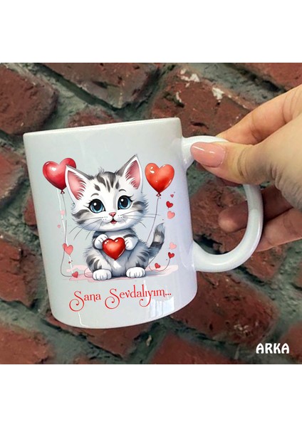 Size Özel Sana Sevdalıyım Kedicik Seramik Baskılı Kupa Bardaklar fiyatları