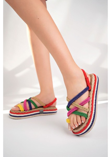 Dolgu Taban Halatlı Renkli Kadın Ayakkabı