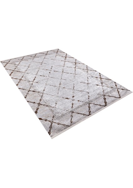 Modern Bej Geometrik Desen Baskı Yıkanabilir Hipoalerjenik Kaymaz Taban Halı Yolluk