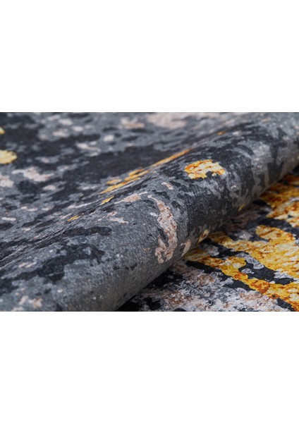 Modern Siyah Antrasit Dijital Baskı Yıkanabilir Hipoalerjenik Kaymaz Taban Halı Yolluk modelleri