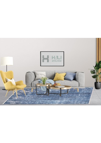 Modern Mavi Dijital Baskı Yıkanabilir Hipoalerjenik Kaymaz Taban Halı Yolluk fırsatları