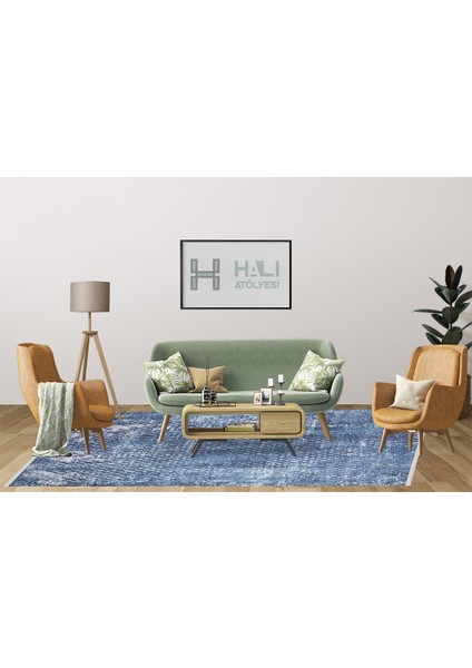 Modern Mavi Dijital Baskı Yıkanabilir Hipoalerjenik Kaymaz Taban Halı Yolluk indirimleri