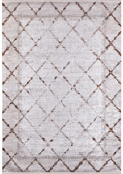 Modern Bej Geometrik Desen Baskı Yıkanabilir Hipoalerjenik Kaymaz Taban Halı Yolluk