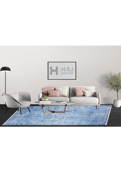 Modern Mavi Dijital Baskı Yıkanabilir Hipoalerjenik Kaymaz Taban Halı Yolluk fırsatları