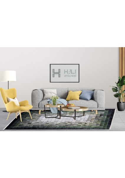 Modern Yeşil Dijital Baskı Yıkanabilir Hipoalerjenik Kaymaz Taban Halı Yolluk fırsatları