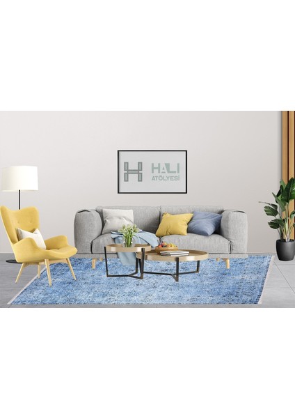 Modern Mavi Dijital Baskı Yıkanabilir Hipoalerjenik Kaymaz Taban Halı Yolluk indirimleri