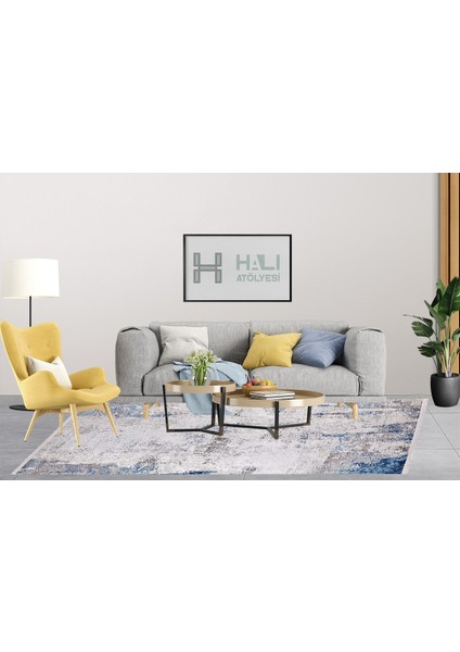 Modern Gri Mavi Desen Dijital Baskı Yıkanabilir Hipoalerjenik Kaymaz Taban Halı Yolluk indirimleri