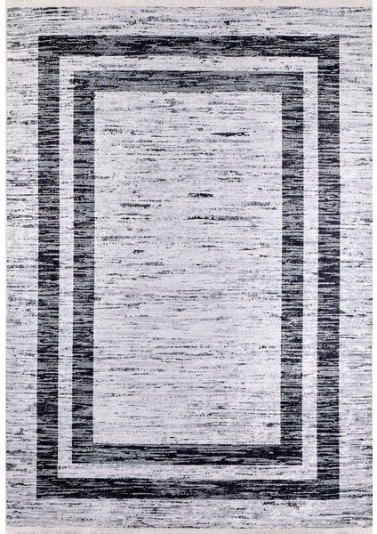 Modern Gri Çerçeveli Dijital Baskı Yıkanabilir Hipoalerjenik Kaymaz Taban Halı Yolluk