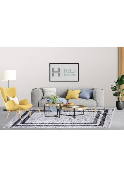Modern Gri Çerçeveli Dijital Baskı Yıkanabilir Hipoalerjenik Kaymaz Taban Halı Yolluk fırsatları