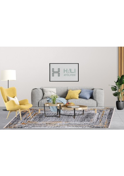 Modern Gri Geometrik Dijital Baskı Yıkanabilir Hipoalerjenik Kaymaz Taban Halı Yolluk fırsatları