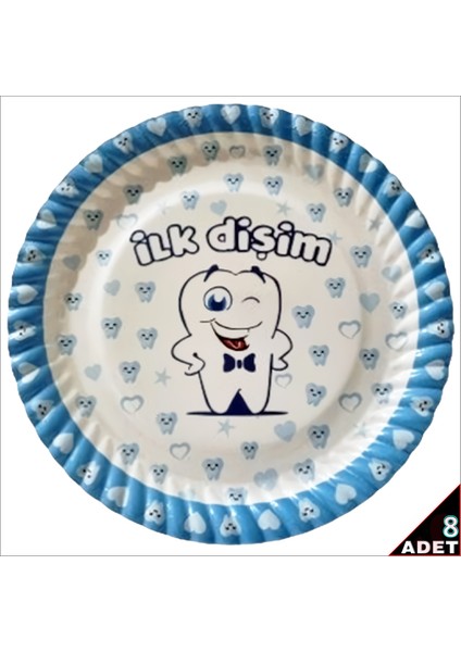 Ilk Dişim Karton Tabak, 23CM x 8 Adet - Mavi fiyatları
