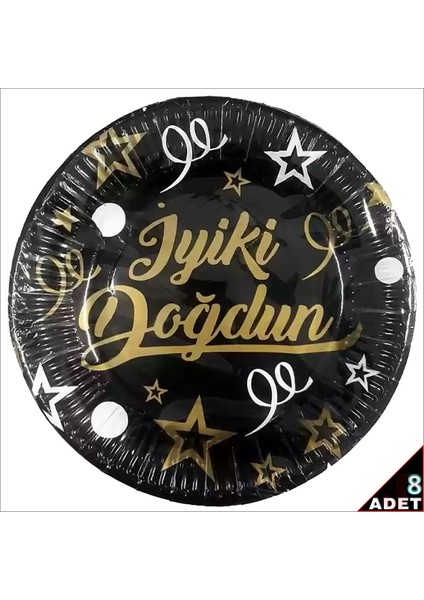 Iyiki Doğdun Siyah & Altın Karton Tabak - 23CM x 8 Adet fiyatları