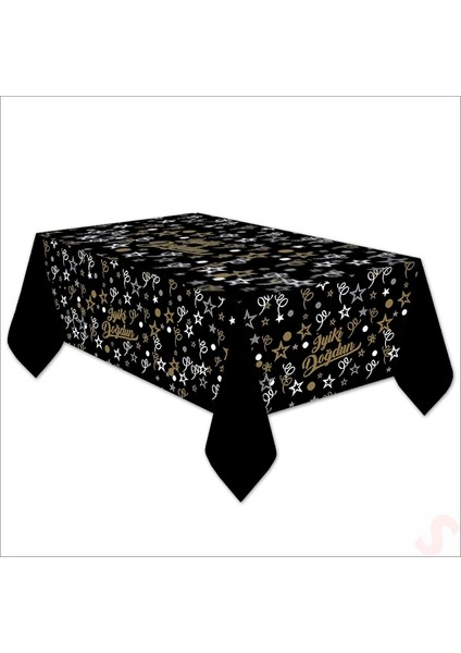 Iyiki Doğdun Siyah & Altın Masa Örtüsü, 120CM x 180CM