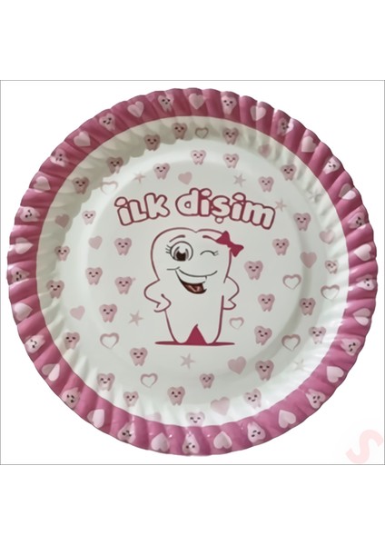 Ilk Dişim Karton Tabak, 23CM x 8 Adet - Pembe