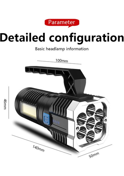 Yeni Taşınabilir Ev USB Şarj Edilebilir El Feneri Açık 7led El Feneri Cob Yan Işık ile Güçlü El Feneri Taşınabilir Üç Fonksiyonlu El Feneri (Yurt Dışından)