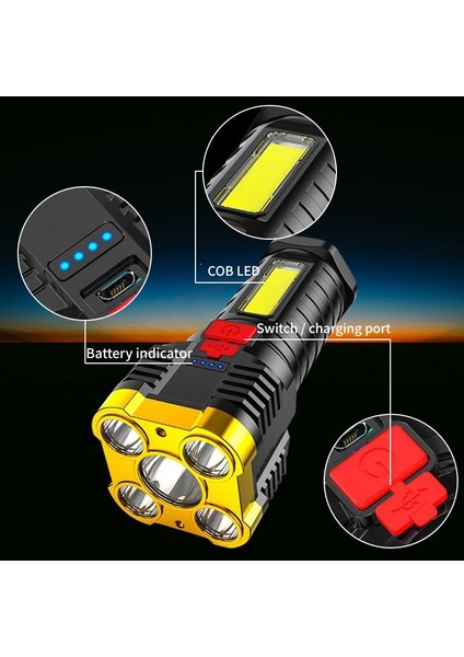 LED El Fenerleri Güçlü Işık Şarj Edilebilir Süper Parlak Edc Güçleri Torch Ömrü Su Geçirmez 1200 Mah Dış Mekan Çalışma Işığı (Yurt Dışından)