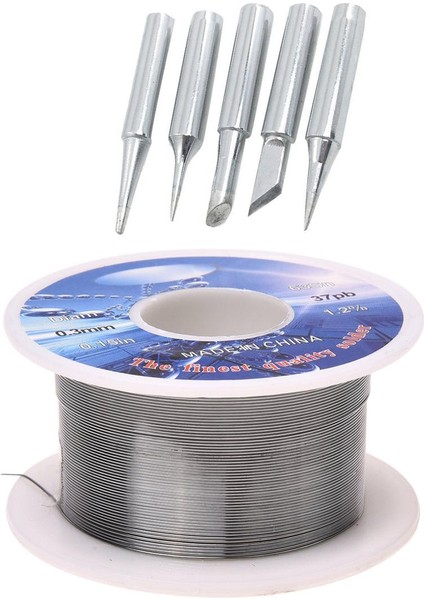 Katı Lehim 0.3mm Dia Akı Çekirdek %63 Kalay %37 Kurşun Uzun Tel Makara ve P36 Lehimleme Istasyonu Konik Eğim 60W Havya Ucu 5 Adet (Yurt Dışından)