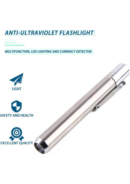 Mini Paslanmaz Çelik LED El Feneri Akülü Uv Torch Kalem Işık Lambası - Gümüş (Yurt Dışından) modelleri