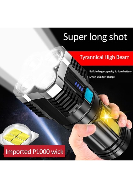 Zoroom 4 Çekirdekli El Feneri Süper Parlak Şarj Edilebilir El Feneri Çok LED Uzun Menzilli Spot Cob Işık Açık Havada Balıkçılık Için (Yurt Dışından)
