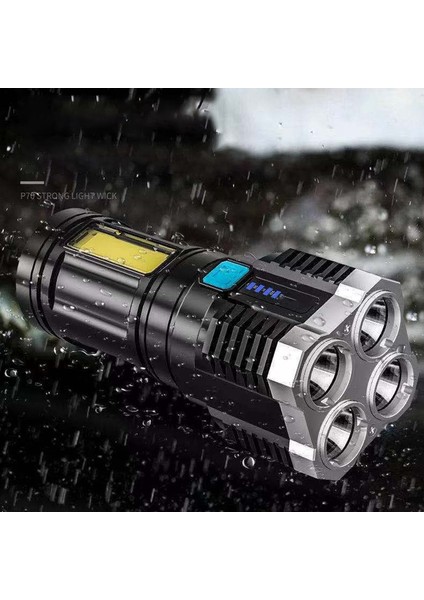 Zoroom 4 Çekirdekli El Feneri Süper Parlak Şarj Edilebilir El Feneri Çok LED Uzun Menzilli Spot Cob Işık Açık Havada Balıkçılık Için (Yurt Dışından)