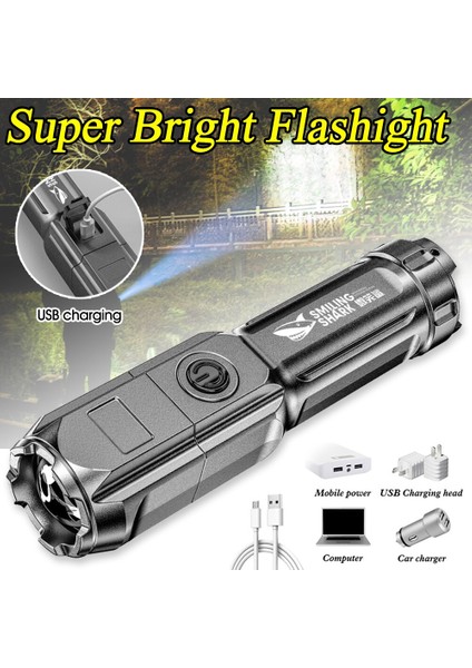 El Feneri 3 Modu Şarj Edilebilir Torch Ultra Parlak Xpe Isı Dağılımı Plastik Muhafaza Ev Için Taşınabilir Taktik El Feneri (Yurt Dışından)