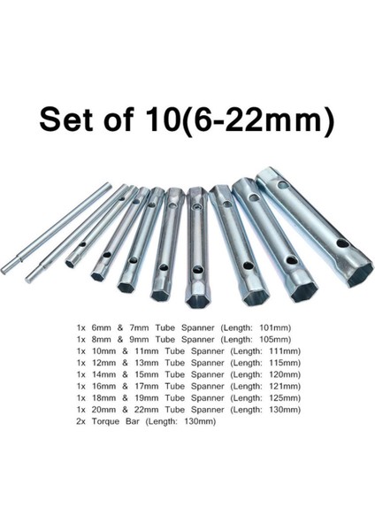 10PC Boru 10PC Boru Kutu Anahtarı Arka Somun Musluk Anahtarı Seti Monoblok 6-22MM Tork Barlı (Yurt Dışından)