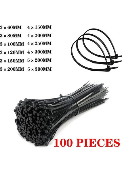 [ayak Izi] Kendinden Kilitlenen Plastik Naylon Kablo Bağı 100 Parça Siyah 5X300 Kablo Bağı Sabitleme Halkası 3X200 Endüstriyel Kablo Bağı Kablo Bağı Seti (Yurt Dışından)