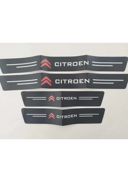 Citroen Logolu Karbon Kapı Eşiği Koruyucu Suni Deri 4'lü Set