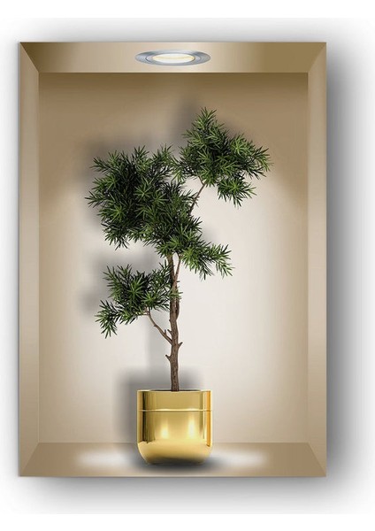 3D Saksıda Çiçek Temperli Cam Duvar Tablosu