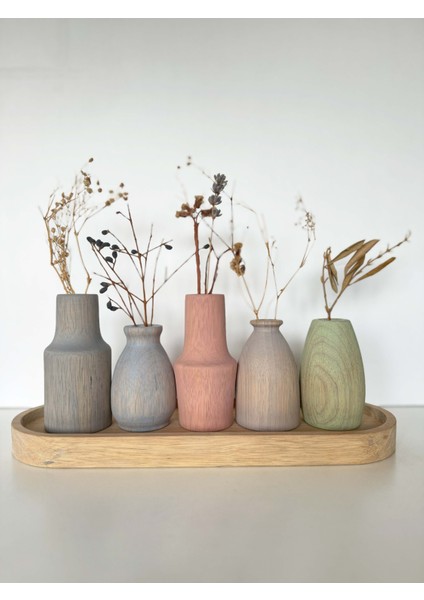 Dekoratif Ahşap Tabaklı Flora Set Mini 5'li Vazo Set fırsatları