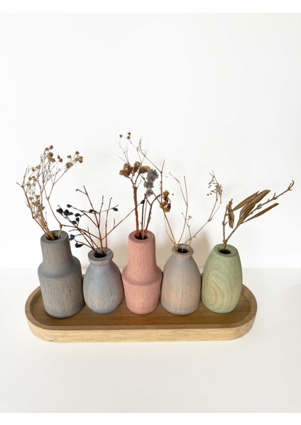 Dekoratif Ahşap Tabaklı Flora Set Mini 5'li Vazo Set indirimleri