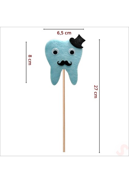 Diş Figürlü Keçe Çubuk Süs, 27CM x 6,5cm - Mavi, 10 Adet