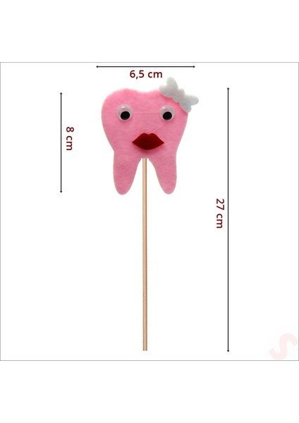 Diş Figürlü Keçe Çubuk Süs, 27CM x 6,5cm - Pembe, 10 Adet