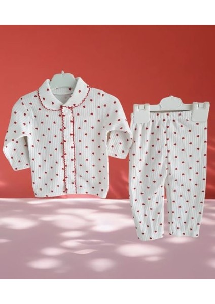 Kalp Baskılı Kız Bebek Pijama Takımı