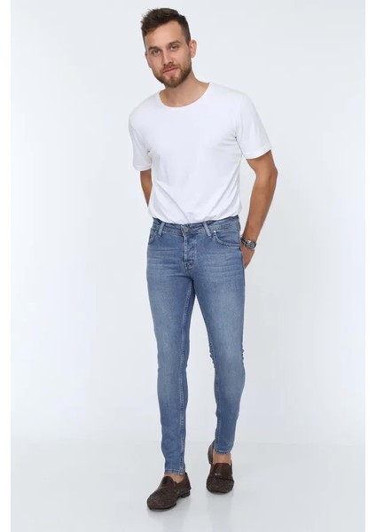 Olivia Butik Digital Jeans Dar Kesim Slim Fit Erkek Açık Mavi Kot Pantolon