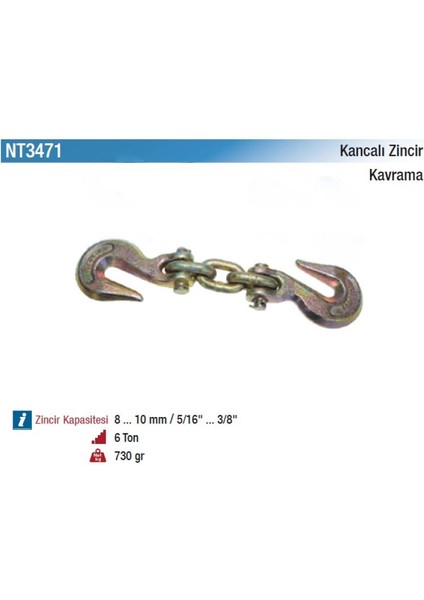 Nt Tools 6 Ton Kapasiteli Kancalı Zincir Kavrama Kurt Ağzı NT3471