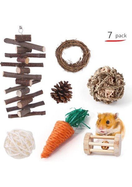 7'li Paket Stili Hamster Tavşan Çiğneme Oyuncak Seti Bite Eziyet Diş Oyuncakları Mısır Havuç Dokuma Topları Diş Temizleme Molar Evcil Hayvan Malzemeleri (Yurt Dışından)