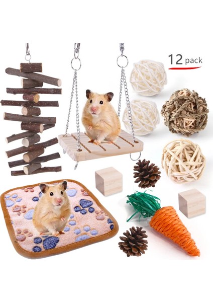 12'li Paket Stili Hamster Tavşan Çiğneme Oyuncak Seti Bite Eziyet Diş Oyuncakları Mısır Havuç Dokuma Topları Diş Temizleme Molar Evcil Hayvan Malzemeleri (Yurt Dışından)