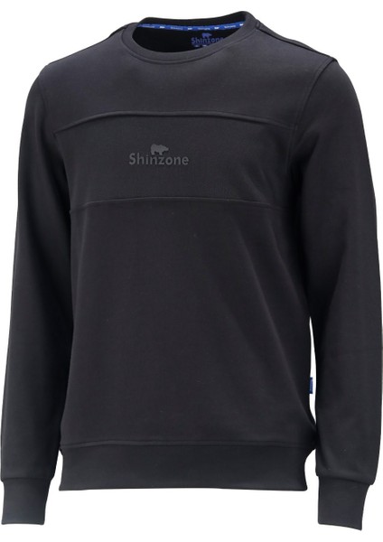 Erkek Standart Fit Bisiklet Yaka Baskılı Pamuklu Siyah Sweatshirt