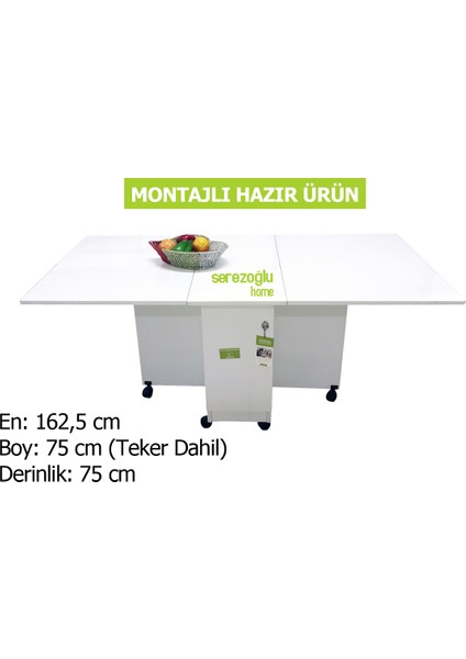 Hamarat 8 Kişilik Katlanır Yemek Masası, Açılır Kapanır Masa, Mutfak Masa-Dolaplı-Led Işıklı-Tekerli