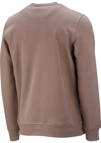 Erkek Standart Fit Bisiklet Yaka Baskılı Pamuklu Sütlü Kahve Sweatshirt fiyatları