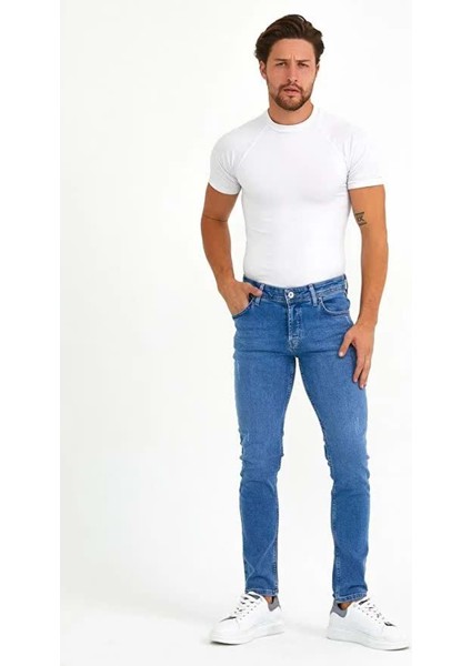 Olivia Butik Digital Jeans Dar Kesim Erkek Yıpratmalı Lacivert Kot Pantolon