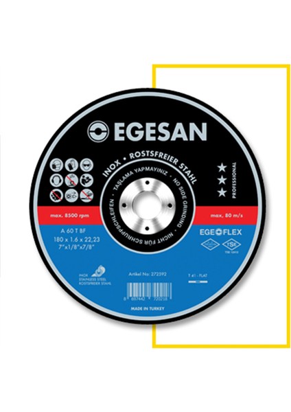 180*1,6*22,23 INOX PASLANMAZ KESİCİ TAŞ