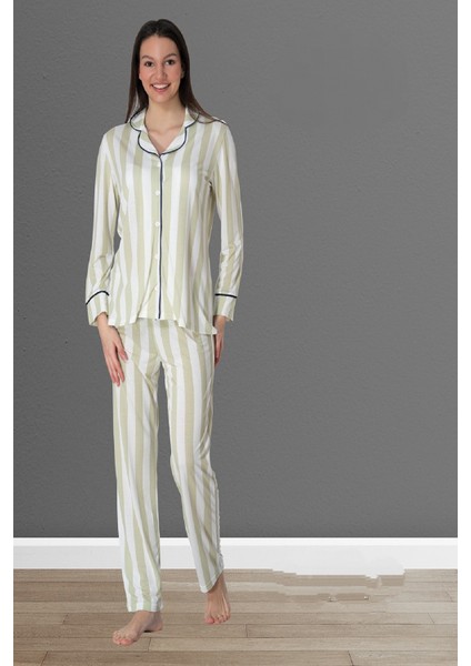Yeşil Önden Düğmeli Kadın Pijama Takımı