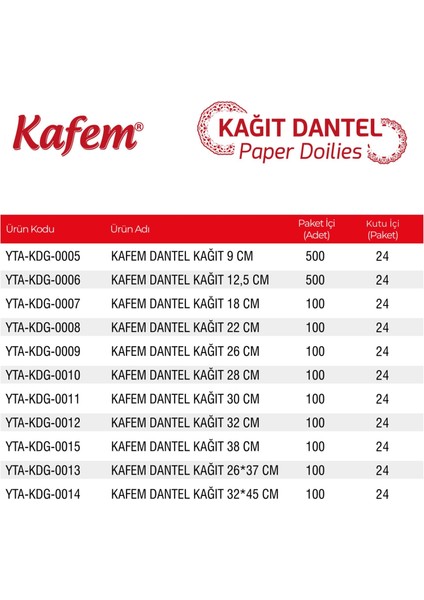 Dantel Kağıt 26 x 37 cm 100 Lü x 24 Paket