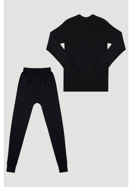 Siyah Pamuklu Termal İçlik Takımı Erkek Çocuklar İçin Konforlu Seçim