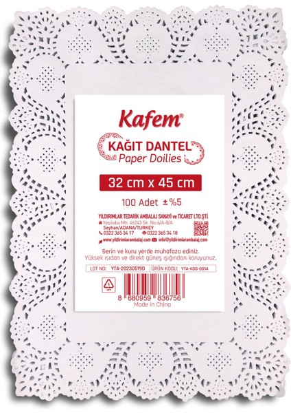 Dantel Kağıt 32 x 45 cm 100 Lü x 24 Paket