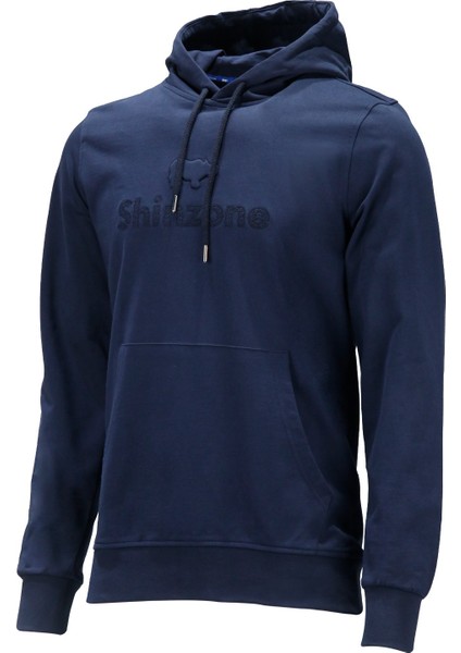 Erkek Standart Fit Kapüşonlu Baskılı Cepli Lacivert Sweatshirt